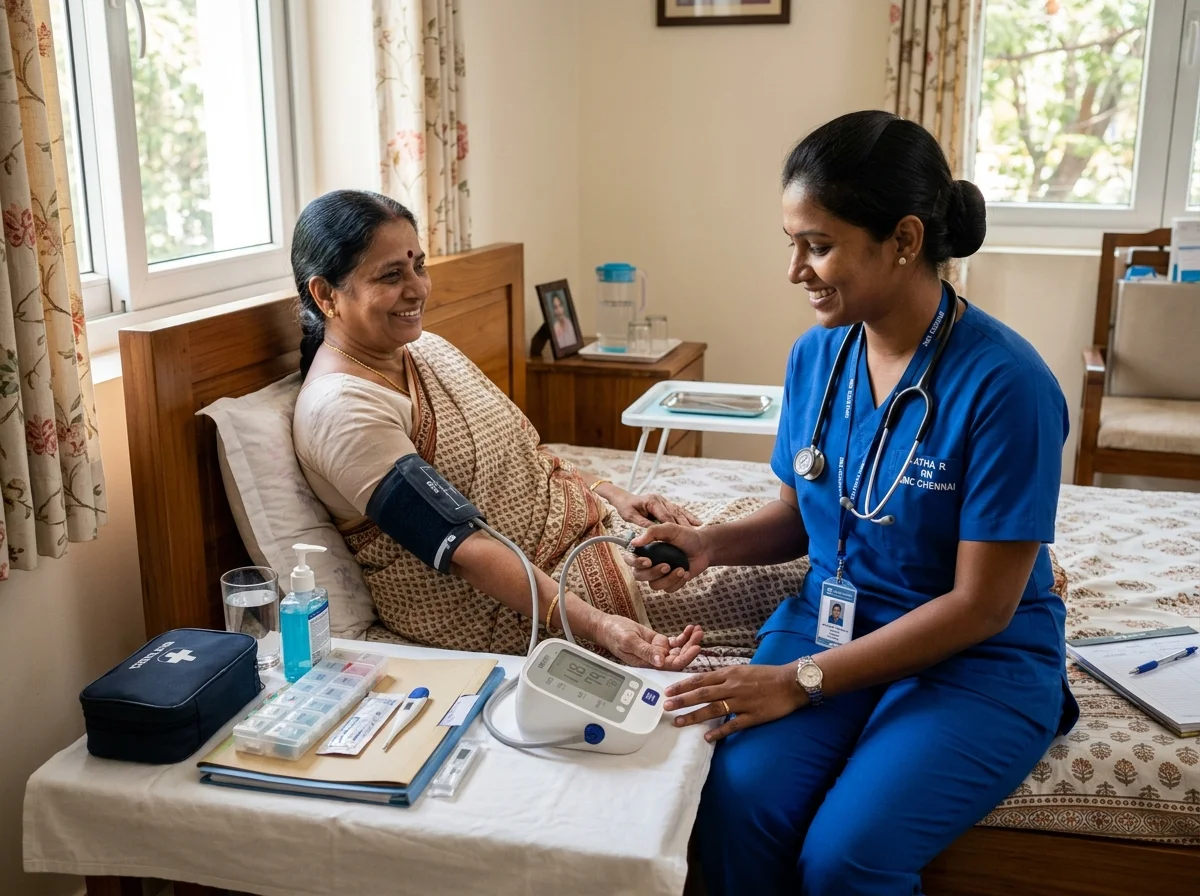 Professional home nurse providing medical care in Ayanavaram, Chennai