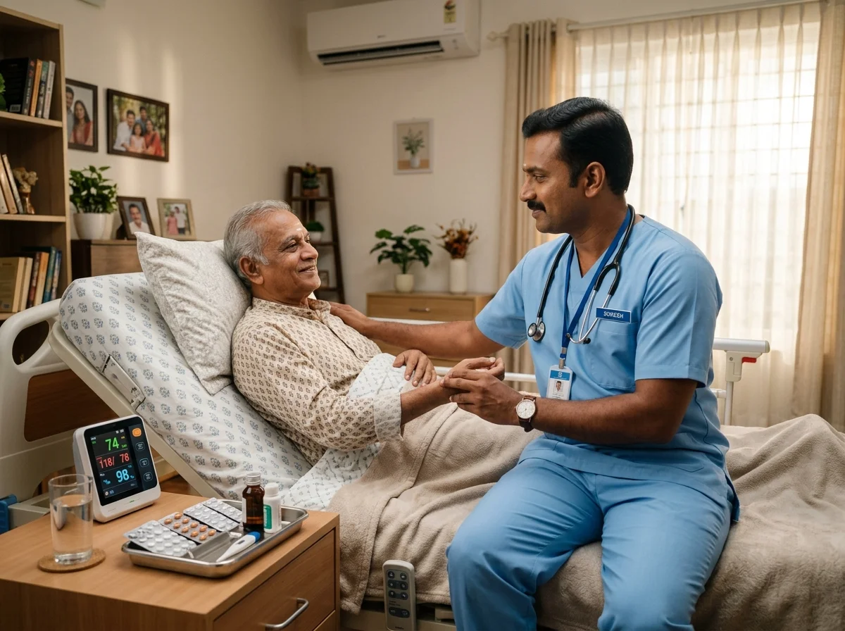Bedridden patient caretaker helping a recovering patient in Ayanavaram, Chennai